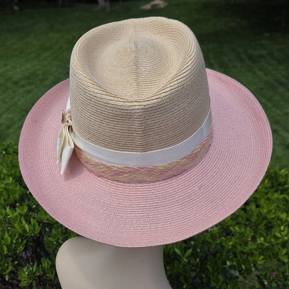 NWT Biltmore Milan Golf Hat Pink Tan Straw Derby Resort Hat Small - Picture 7 of 10